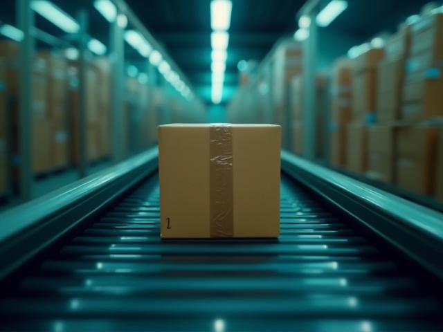 E-kereskedelmi logisztikai csomagkezelés automatikus szállítószalagon