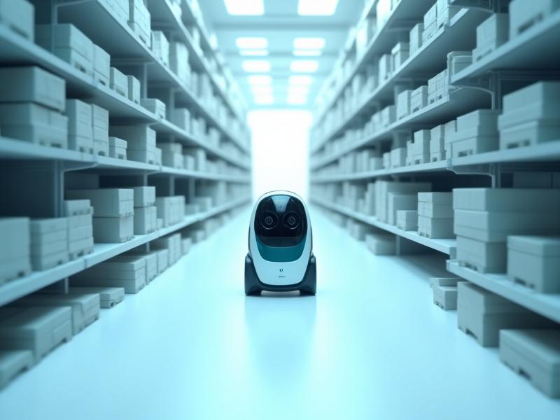 Letisztult, automatizált raktár robotokkal